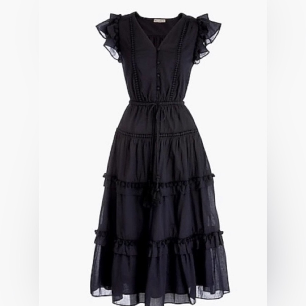 NWOT J. Crew Black PomPom Maxi Dress